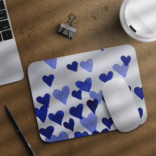 Valentinstag Wasserfarbenherzen - blau Mousepad