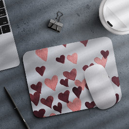 Valentinstag Wasserfarbenherzen - dunkelrosa Mousepad