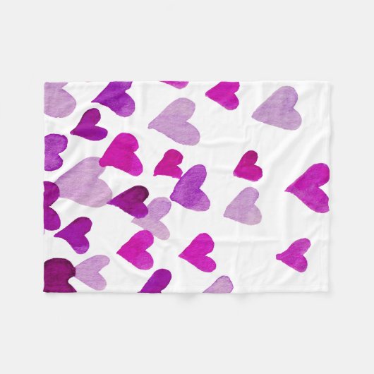 Valentinstag Wasserfarbenherzen - lila Fleecedecke (Vorderseite (Horizontal))
