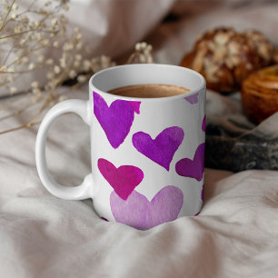 Valentinstag Wasserfarbenherzen - lila Kaffeetasse