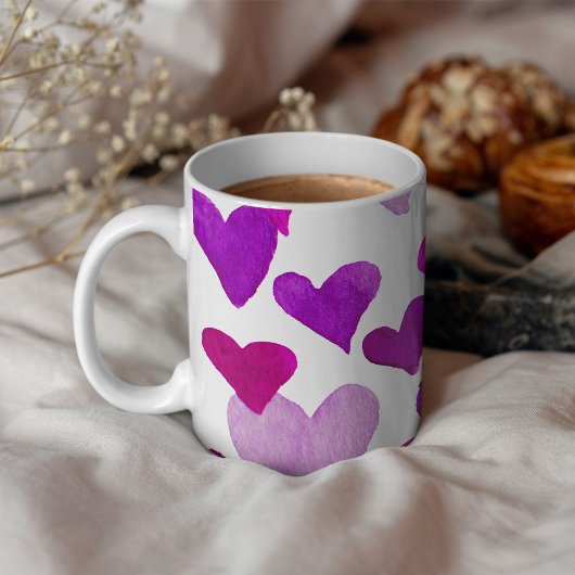 Valentinstag Wasserfarbenherzen - lila Kaffeetasse