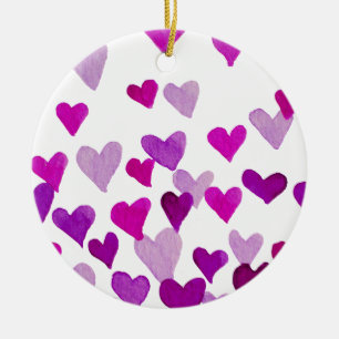 Valentinstag Wasserfarbenherzen - lila Keramik Ornament