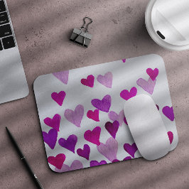 Valentinstag Wasserfarbenherzen - lila Mousepad