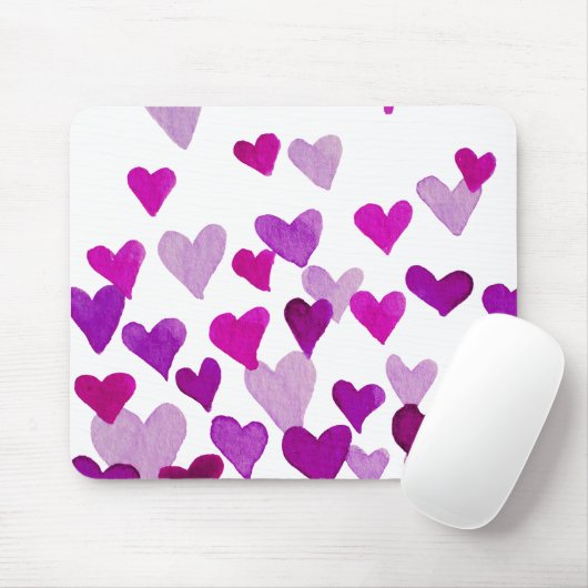 Valentinstag Wasserfarbenherzen - lila Mousepad (Mit Mouse)
