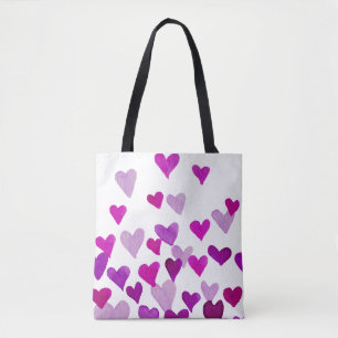 Valentinstag Wasserfarbenherzen - lila Tasche