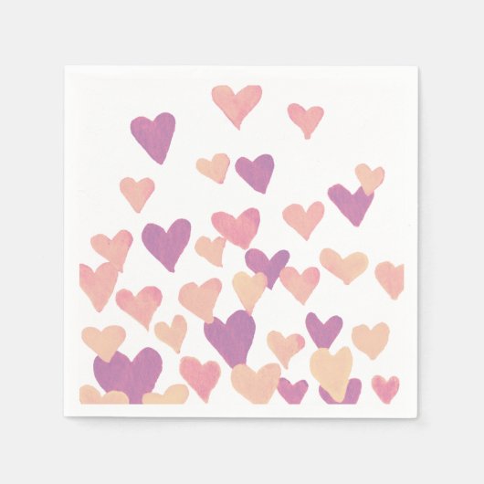 Valentinstag Wasserfarbenherzen - pastellrosa Serviette (Vorderseite)