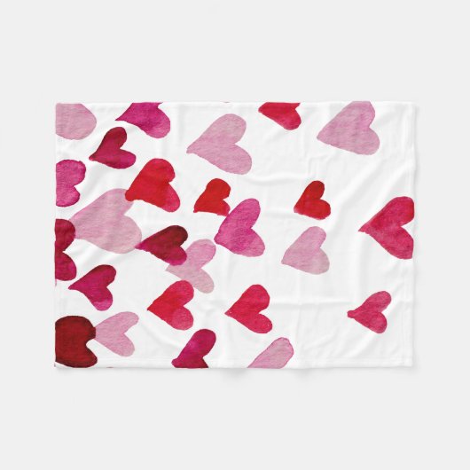 Valentinstag Wasserfarbenherzen - rosa Fleecedecke (Vorderseite (Horizontal))
