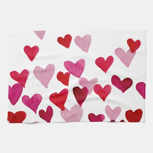 Valentinstag Wasserfarbenherzen - rosa Küchentuch (Horizontal)