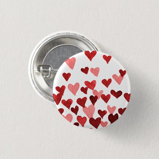 Valentinstag Wasserfarbenherzen - rot Button (Vorne & Hinten)
