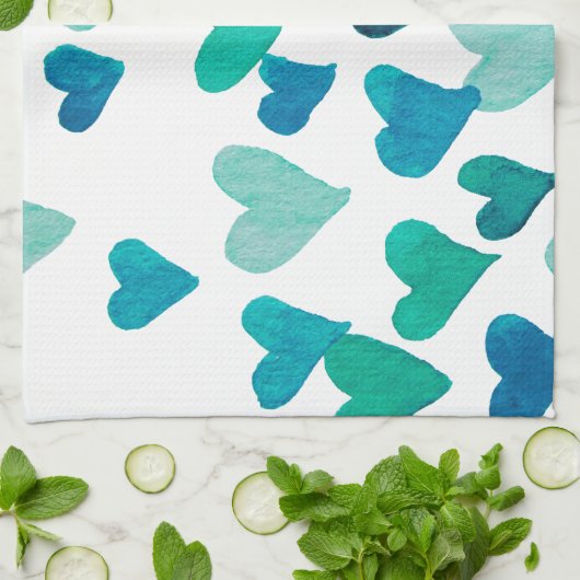 Valentinstag Wasserfarbenherzen - Türkis Handtuch (Gefaltet)