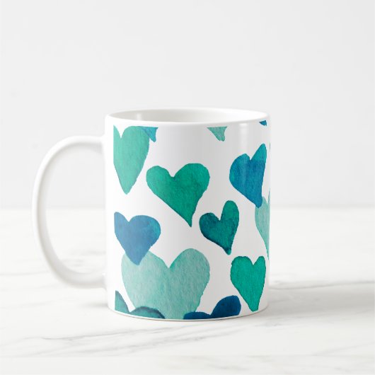 Valentinstag Wasserfarbenherzen - Türkis Kaffeetasse (Links)