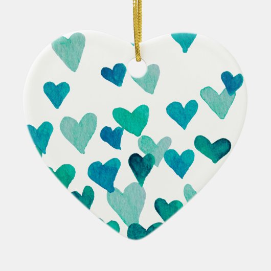 Valentinstag Wasserfarbenherzen - Türkis Keramik Ornament (Vorne)