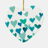 Valentinstag Wasserfarbenherzen - Türkis Keramik Ornament (Hinten)