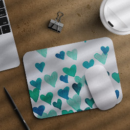Valentinstag Wasserfarbenherzen - Türkis Mousepad