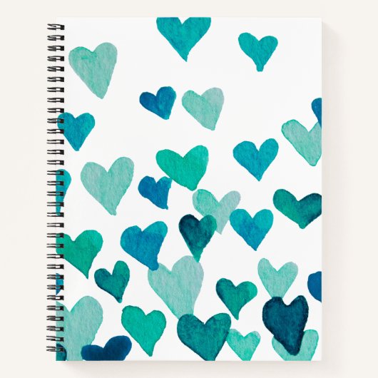 Valentinstag Wasserfarbenherzen - Türkis Notizblock (Vorderseite)
