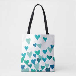 Valentinstag Wasserfarbenherzen - Türkis Tasche