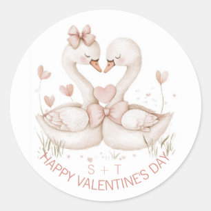 Valentinstag Watercolor Swan Couple Custom Runder Aufkleber