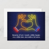 Valentinstag wegen dir Neon Postkarte (Vorne/Hinten)