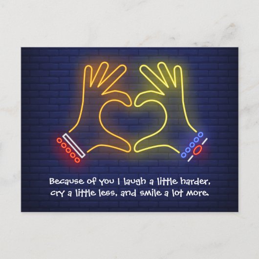 Valentinstag wegen dir Neon Postkarte (Vorderseite)