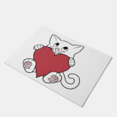 Valentinstag-weiße Katze mit rotem Herzen Fußmatte (Schrägansicht)