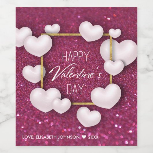 Valentinstag Weißer Glitzer - Weinetikett (Einzelnes Label)