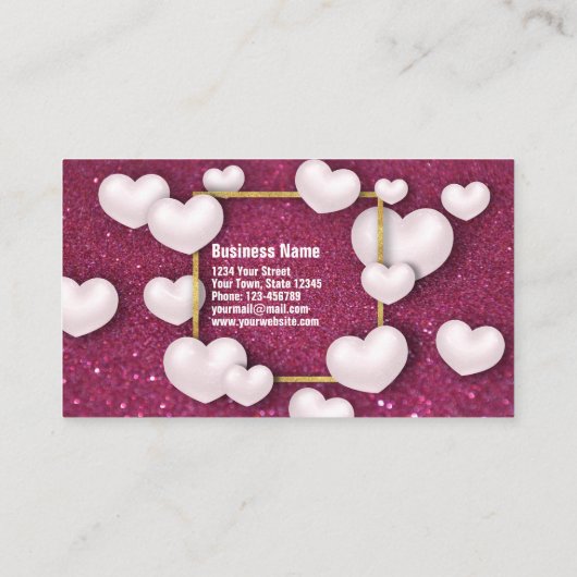 Valentinstag Weißer Herzschlag Glitzer Rabattkarte (Rückseite)
