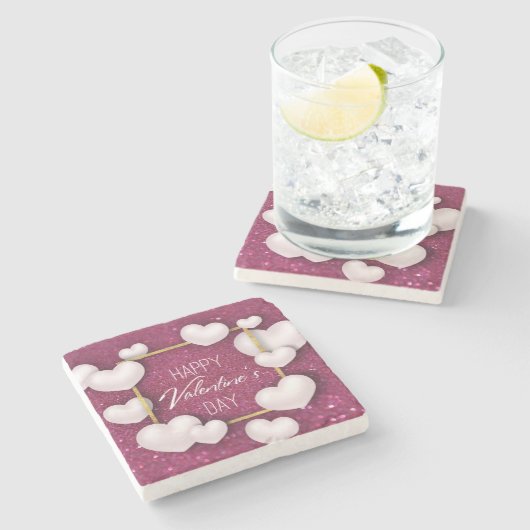 Valentinstag Weißherz Glitzer Stone Untersetzer (Seitenansicht)