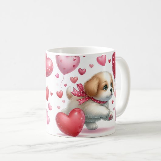 Valentinstag Welpe Liebe Kaffeetasse (VorderseiteRechts)