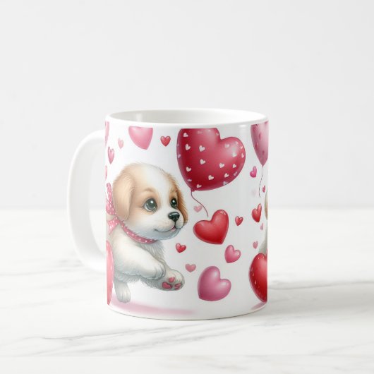 Valentinstag Welpe Liebe Kaffeetasse (Vorderseite Links)