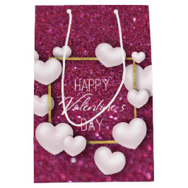 Valentinstag White Heart Glitzer Mittlere Geschenk Geschenktüte