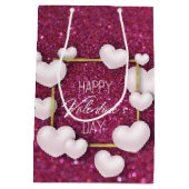 Valentinstag White Heart Glitzer Mittlere Geschenk Geschenktüte (Rückseite)