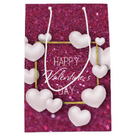 Valentinstag White Heart Glitzer Mittlere Geschenk Mittlere Geschenktüte