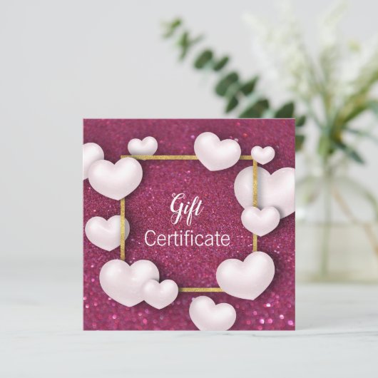 Valentinstag White Hearts Glitzer Geschenkkarte (Stehend Vorderseite)