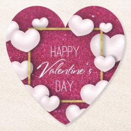 Valentinstag White Hearts Glitzer Paper Untersetze Untersetzer