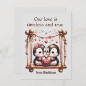 Valentinstag Wine Love Pinguine Feiertagskarte (Vorne/Hinten)