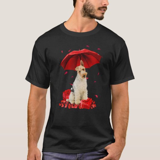 Valentinstag Wire Fox Terrier Umbrella Heart Pup T-Shirt (Vorderseite)