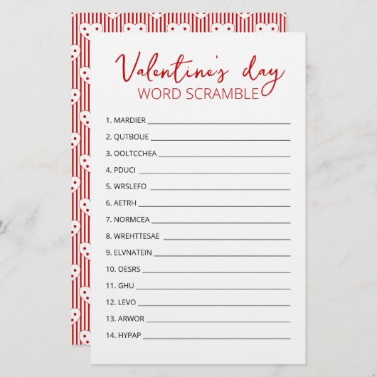 Valentinstag Word Scramble Game Party (Vorne/Hinten)