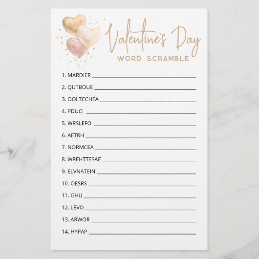 Valentinstag Word Scramble Game Party (Vorderseite)