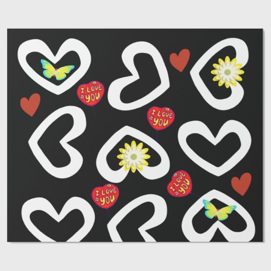 Valentinstag Wrapping Paper Black Geschenkpapier (Flach)