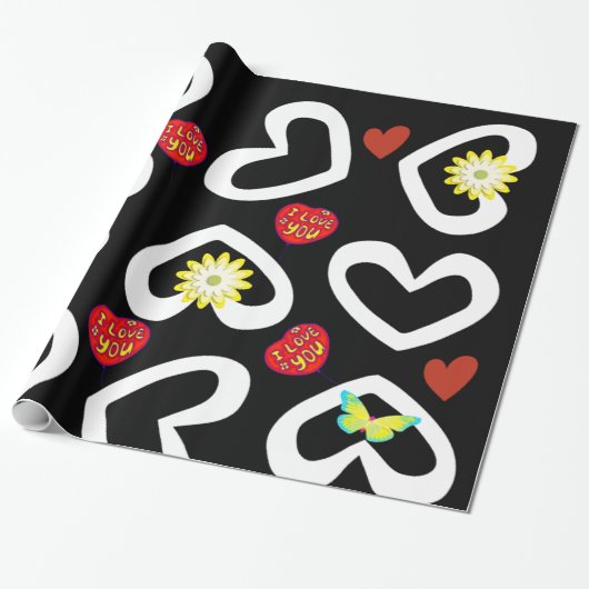 Valentinstag Wrapping Paper Black Geschenkpapier (Ungerollt)
