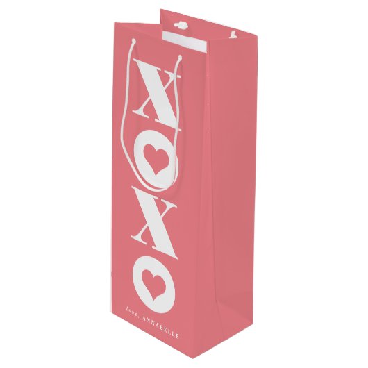 Valentinstag XOXO Geschenktüte Für Weinflaschen (Vorderseite Schrägansicht)