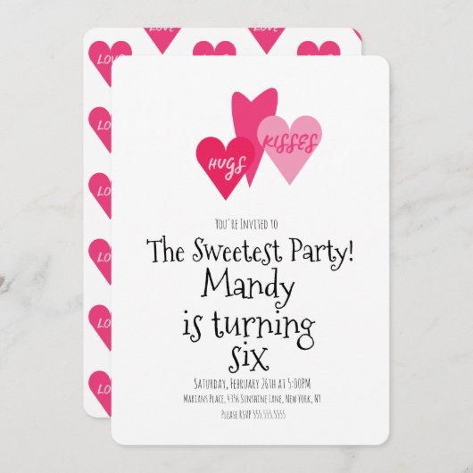 Valentinstag XOXO Hugs Kisses Herz Party Einladung (Vorne/Hinten)