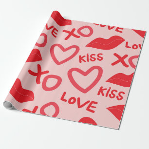 Valentinstag XOXO mit roten Herzen und Lippen Geschenkpapier