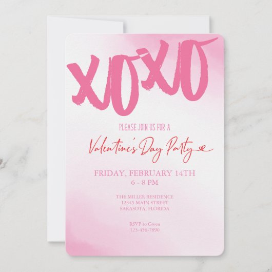 Valentinstag XOXO Rosa Party Einladung (Vorderseite)