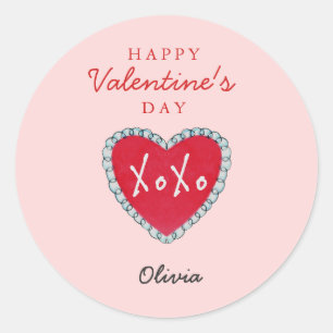Valentinstag XOXO Watercolor Herz Runder Aufkleber