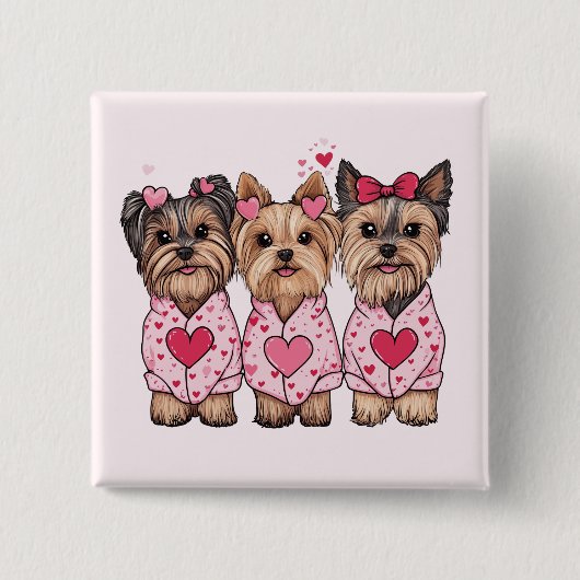 Valentinstag Yorkie Dogs Button (Vorderseite)