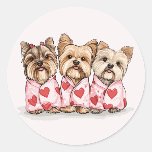 Valentinstag Yorkshire Terrier Dogs Runder Aufkleber (Vorderseite)