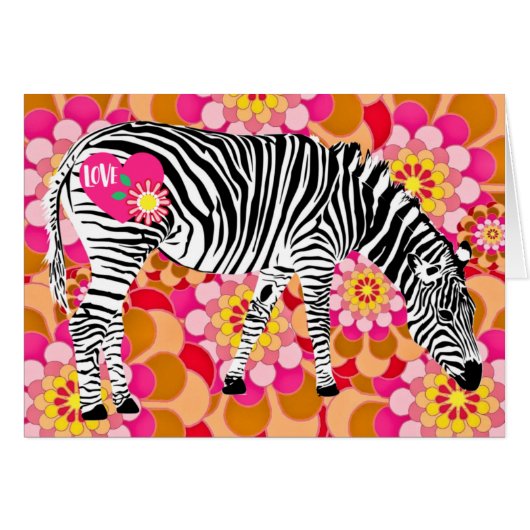 Valentinstag Zebra mit Mod Vintagen Blume (Vorderseite (Horizontal))