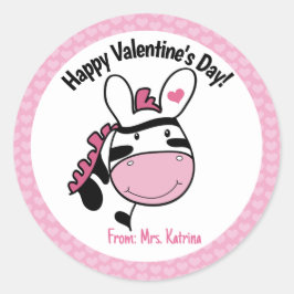 Valentinstag Zebra Niedliche rosa Herzen Runder Aufkleber
