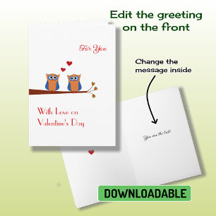 Valentinstag zwei niedliche blaue Eule Urlaubskart Feiertagskarte